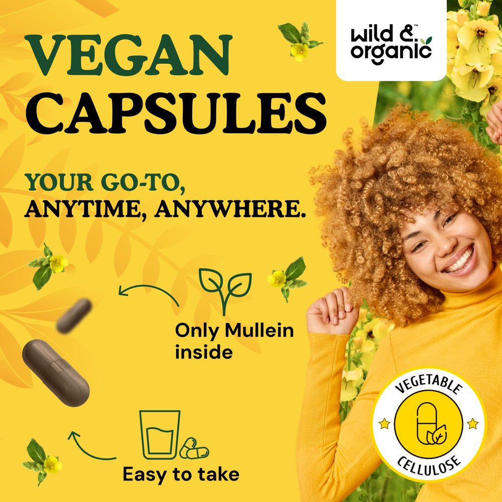 Wild & Organic Mullein Capsules being poured for easy daily intake