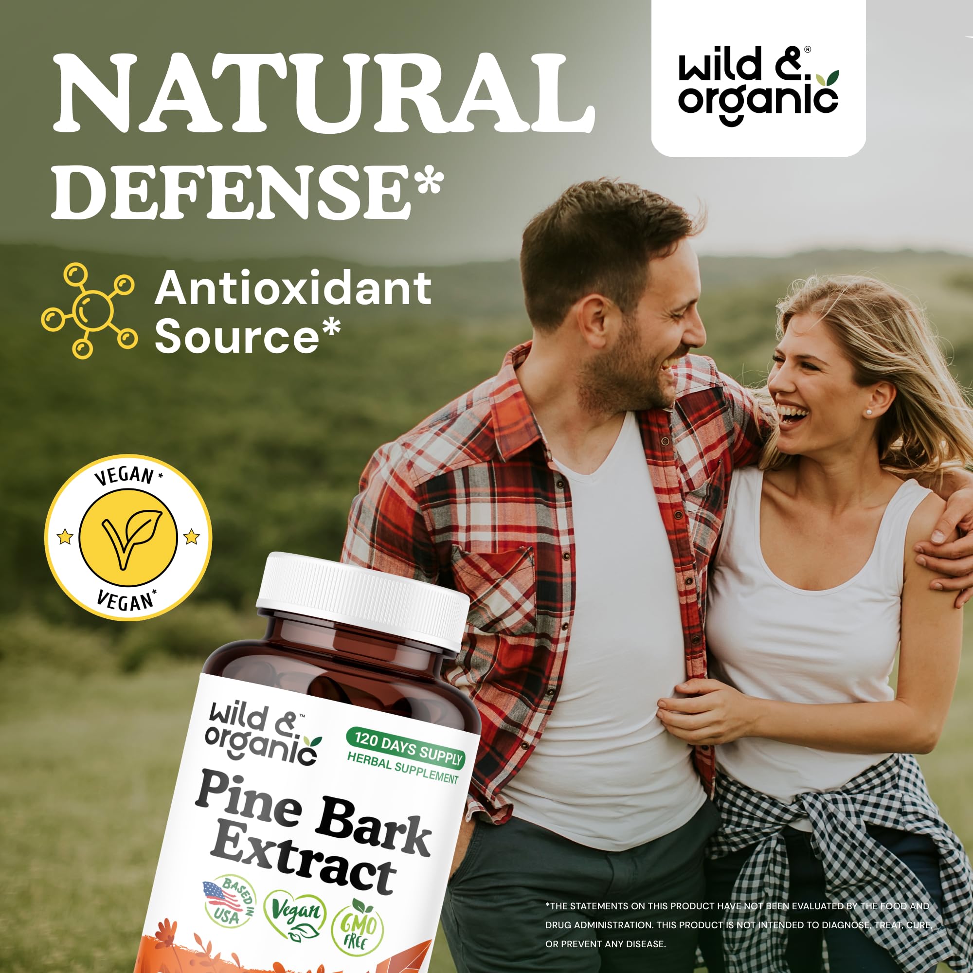 Close-up of Wild and Organic Pine Bark Extract Capsules showing smooth, easy-to-swallow design.