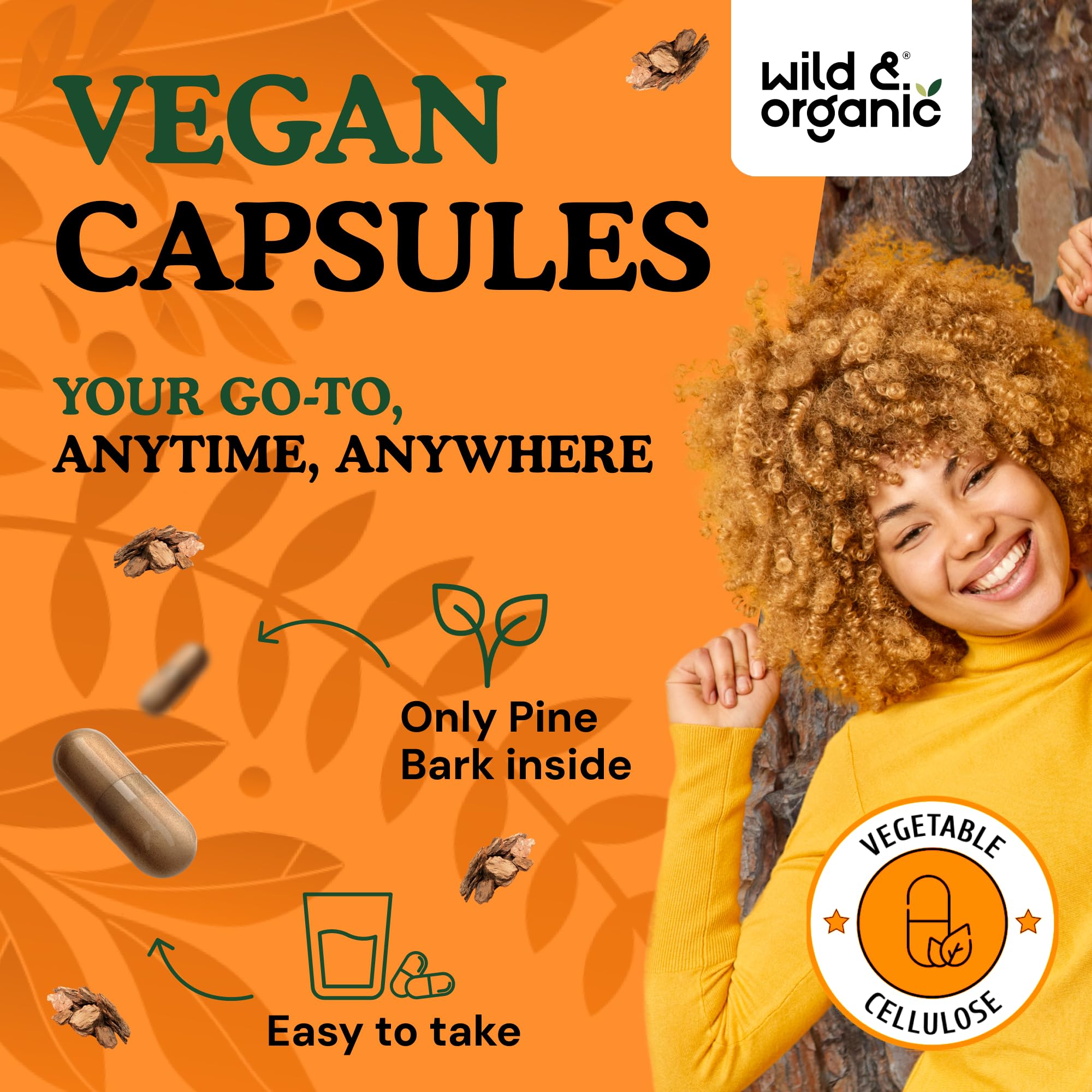 Ingredients: Wild and Organic Pine Bark Extract Capsules with plant-based materials and no artificial additives.