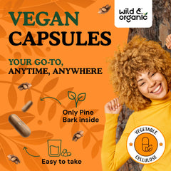 Ingredients: Wild and Organic Pine Bark Extract Capsules with plant-based materials and no artificial additives.