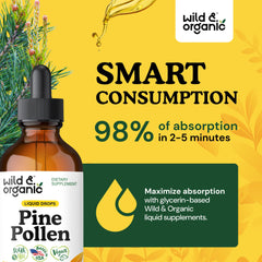 Wild & Organic Pine Pollen ingredients label showing vegan and GMO-free formula