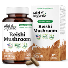 Wild & Organic Reishi capsules bottle for convenient daily immune support