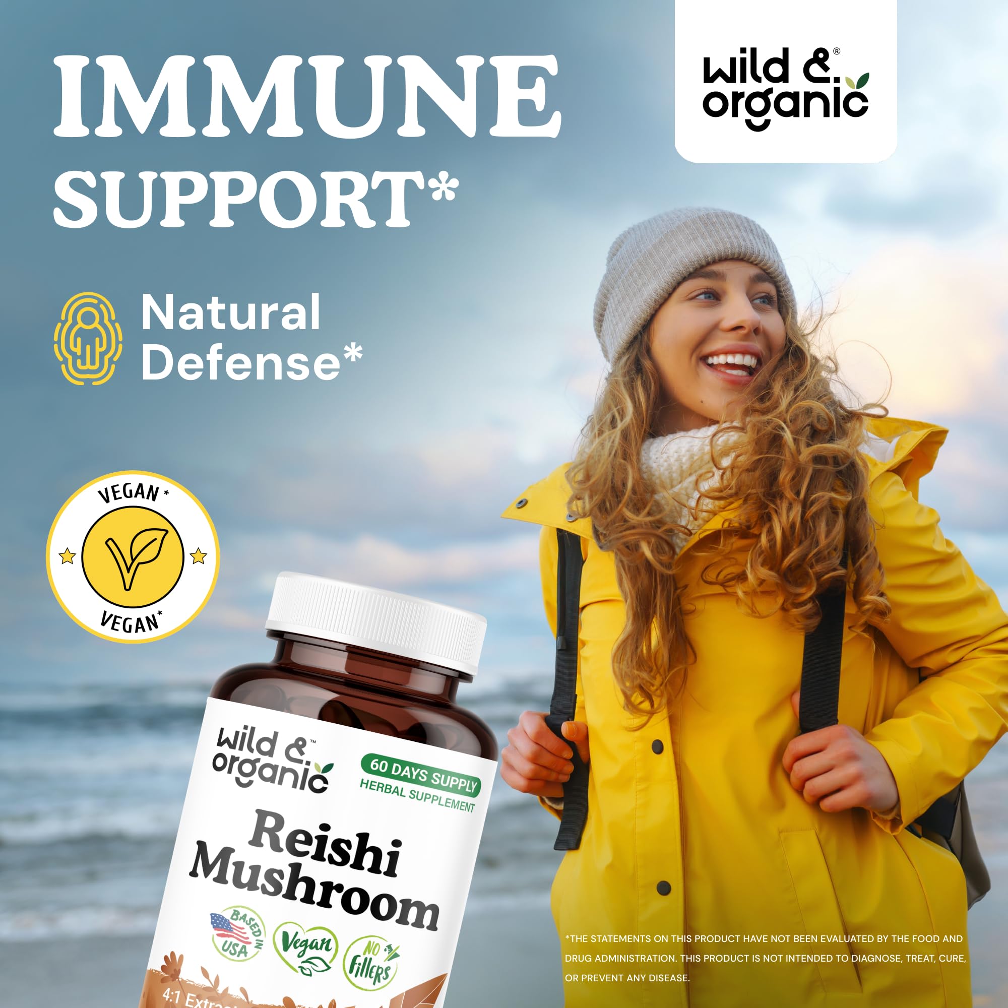 Wild & Organic Reishi capsules being poured for easy daily use