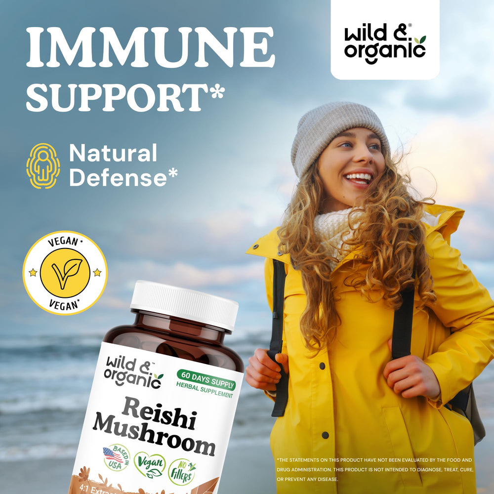 Wild & Organic Reishi capsules being poured for easy daily use