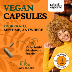 Wild & Organic Reishi capsules with plant based coating for vegan gluten free use
