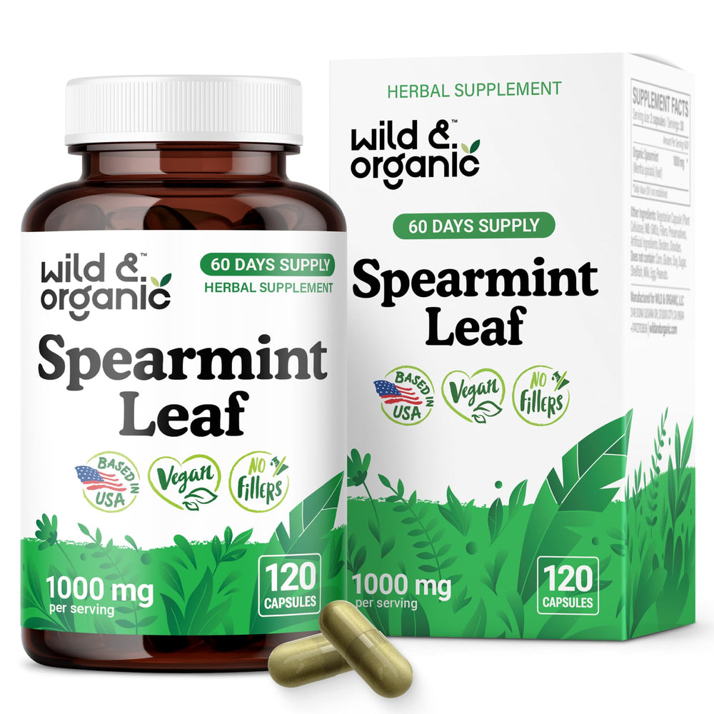 Wild and Organic Spearmint capsules bottle front for daily digestive support