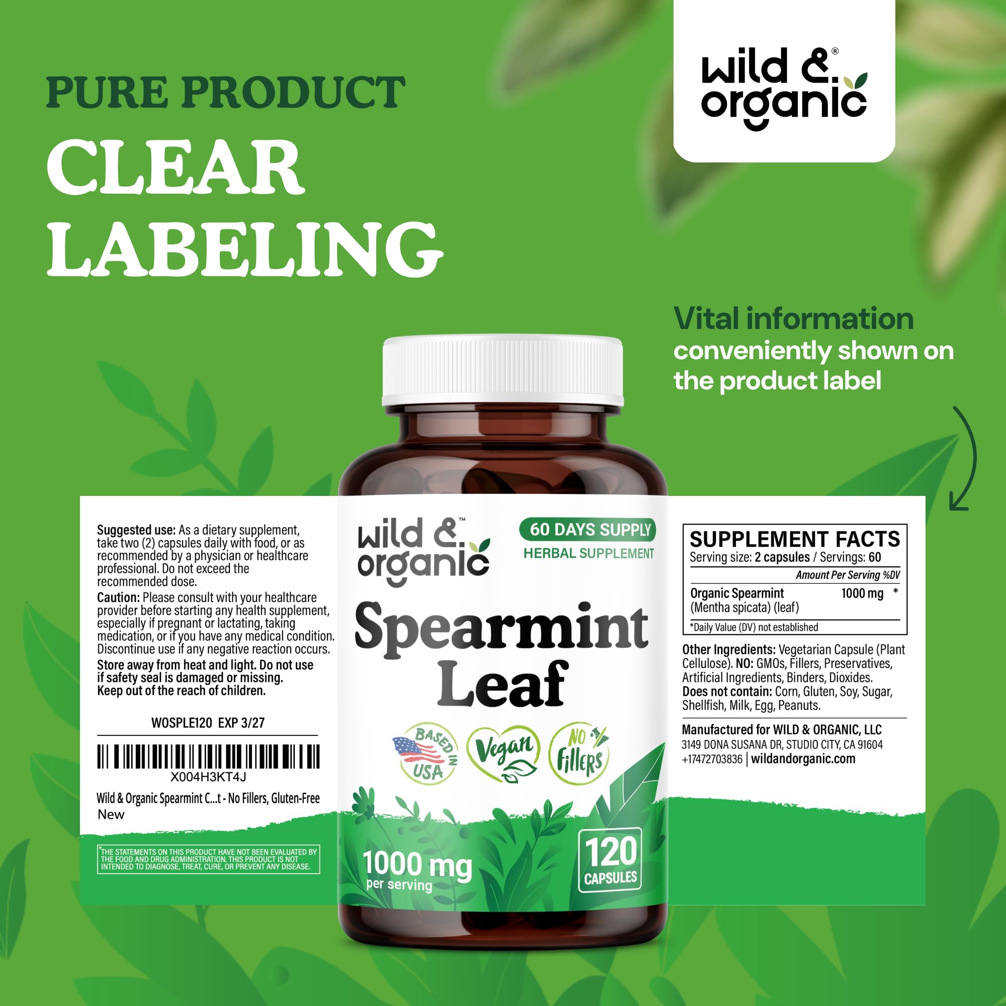 Wild and Organic Spearmint capsules vegan coating closeup