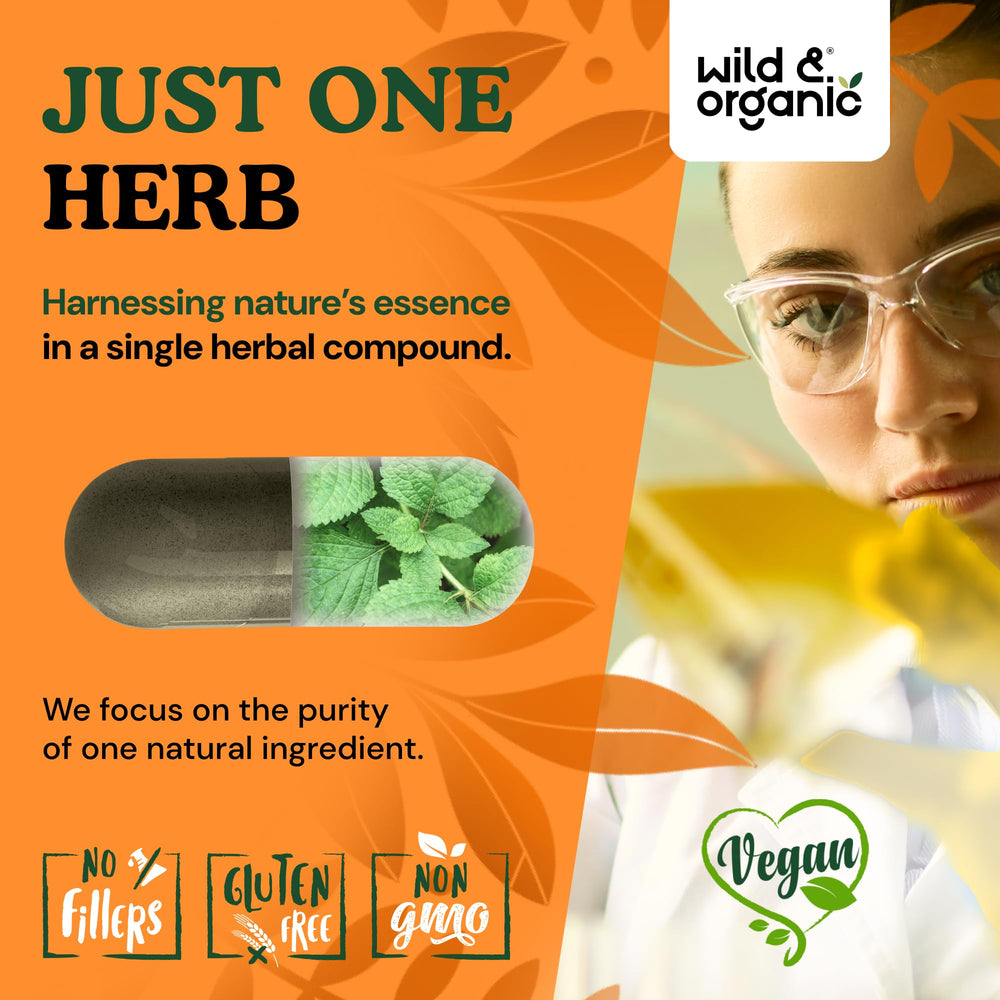 Ingredients panel of Wild & Organic nettle capsules emphasizing plant-based coating