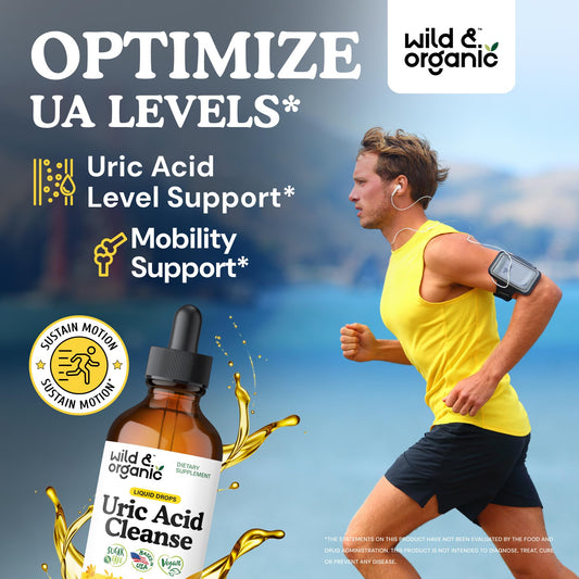 Dropper dispensing precise dose of Wild & Organic Uric Acid Cleanse.