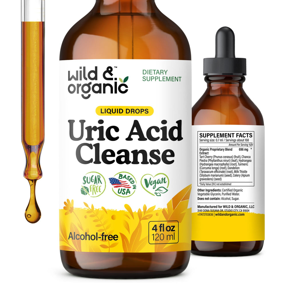 Wild & Organic Uric Acid Cleanse bottle for daily uric acid balance support.