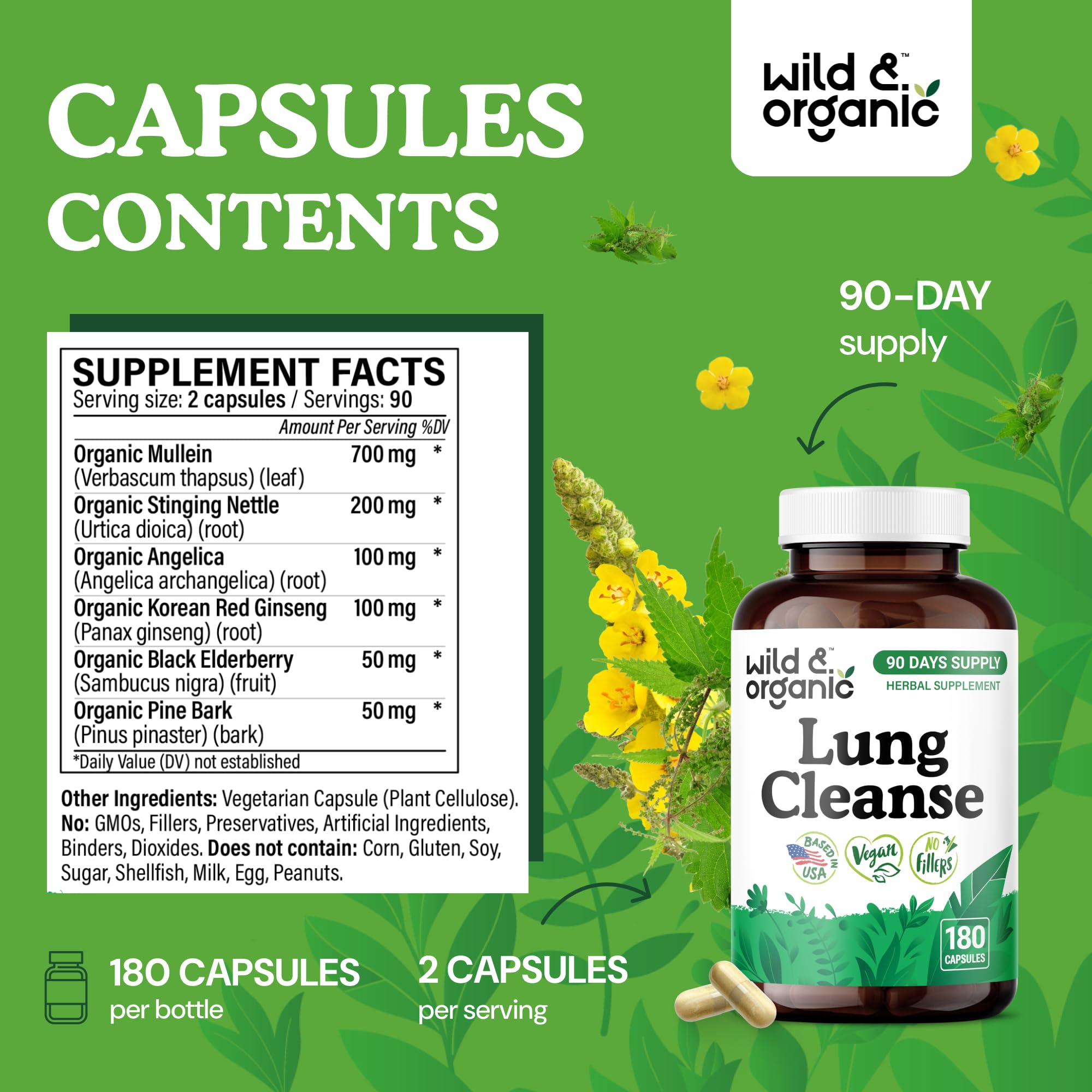 Wild & Organic vegan non-GMO formula label on a clean package.
