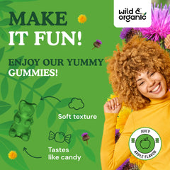 Wild & Organic vegan non-GMO label on the bottle signals a clean, plant-based supplement.
