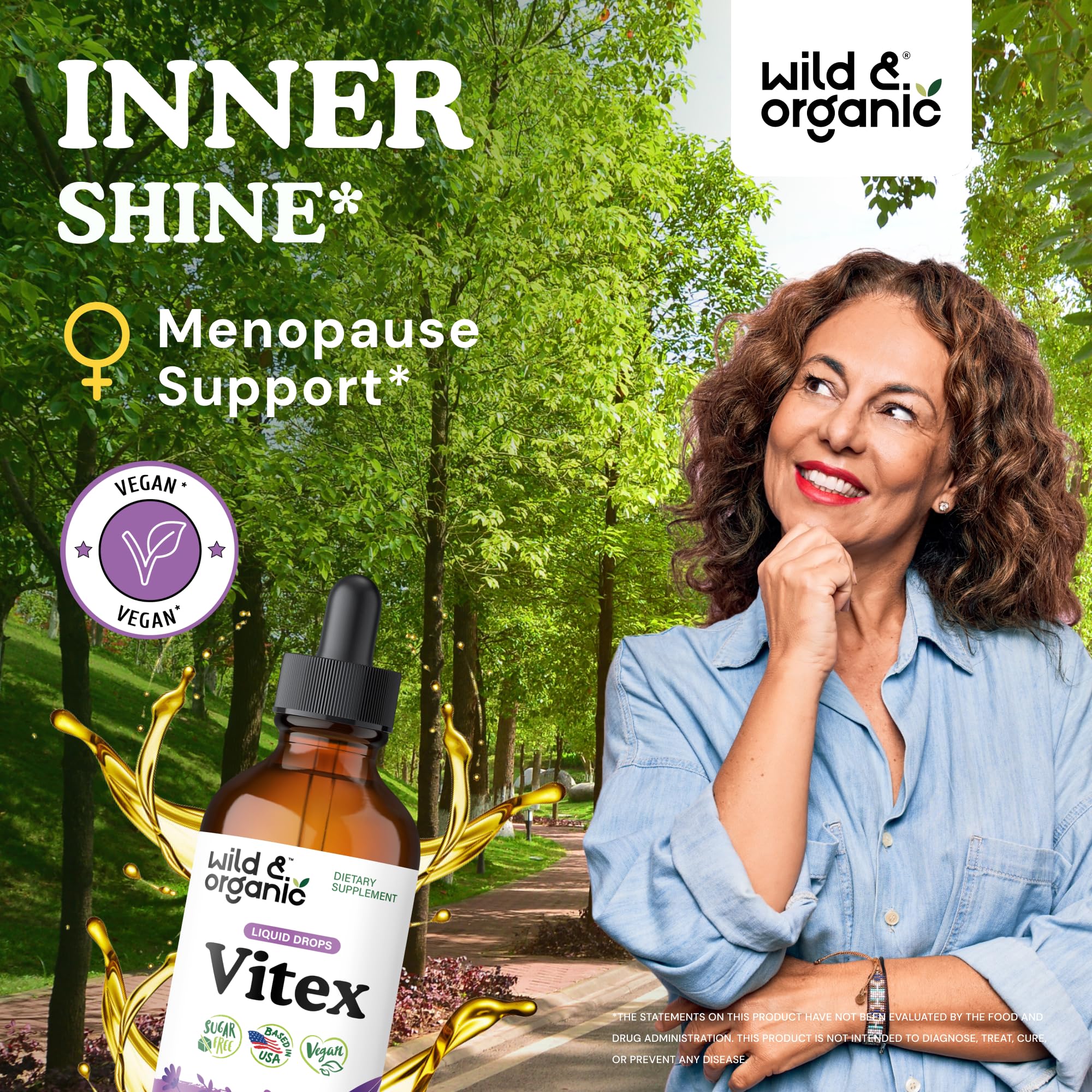 Dropper dispensing Wild & Organic Vitex tincture for precise dosing.