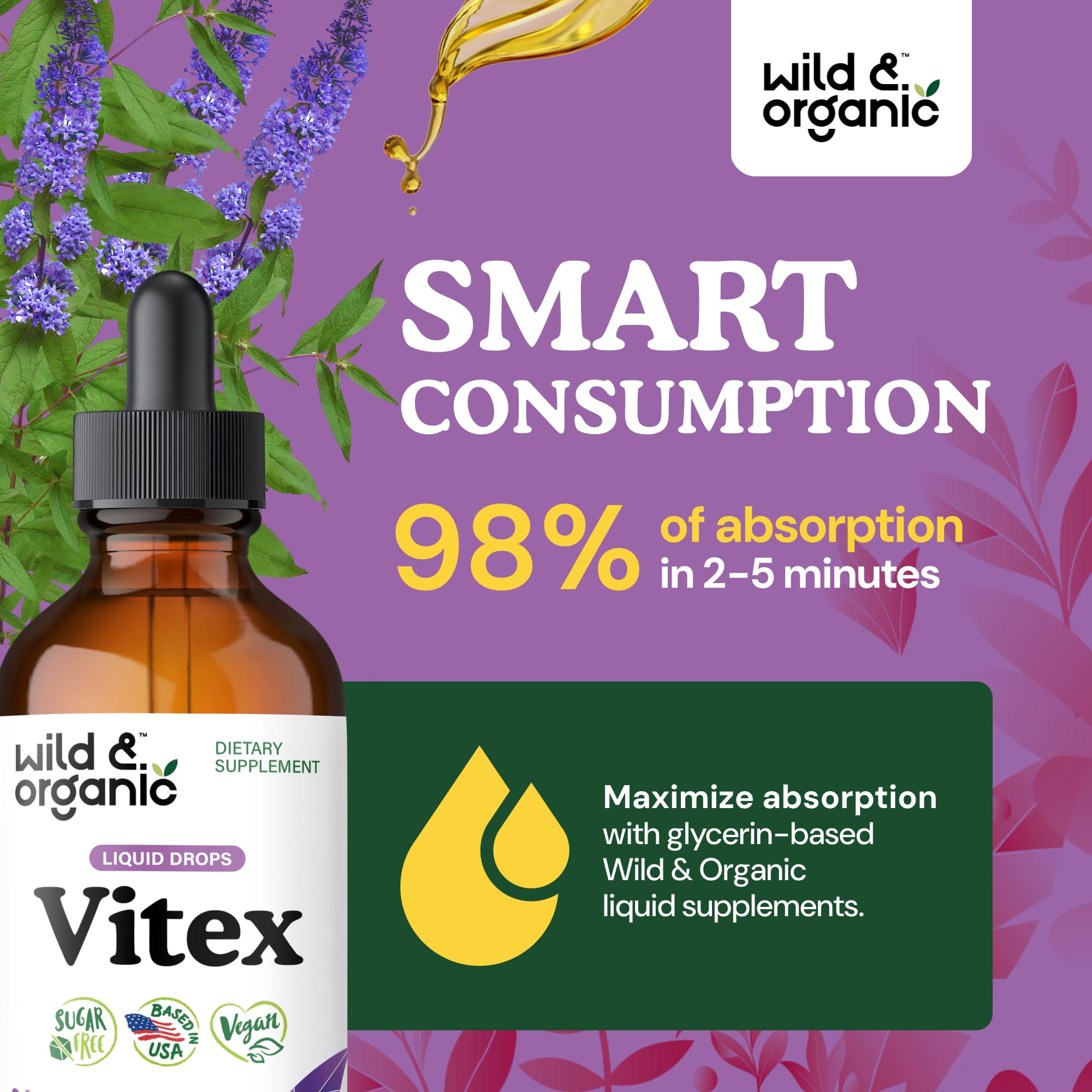 Pouring Wild & Organic Vitex tincture into a glass for convenient use.