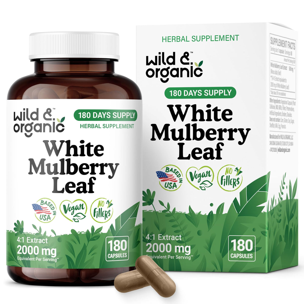 Wild & Organic white mulberry leaf extract bottle supports daily wellness with antioxidants.