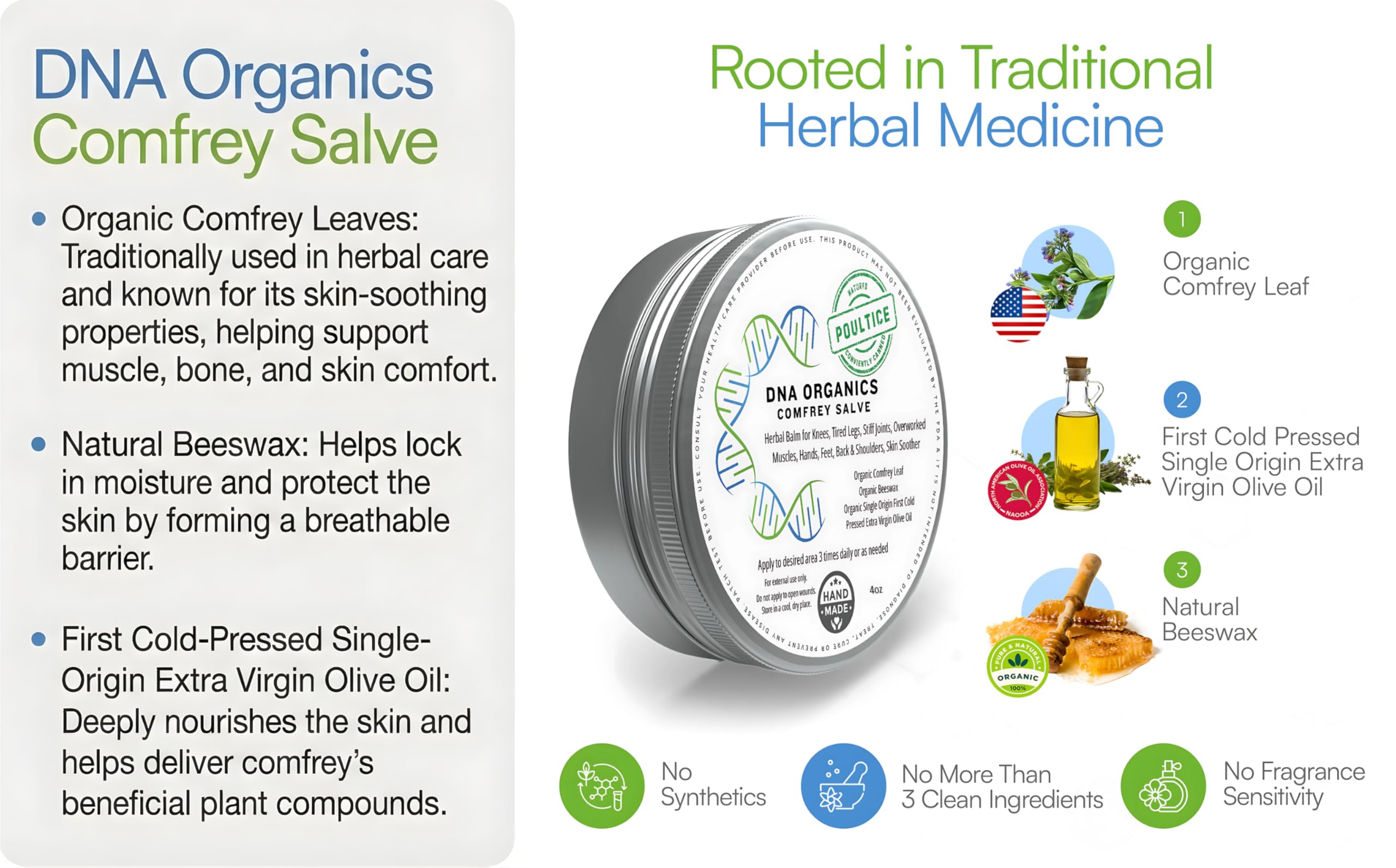 Wild Castle DNA Organics Comfrey Salve balm texture for easy, soothing use.