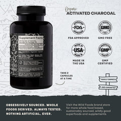 Wild Foods activated charcoal capsules three-bottle pack for value detox.