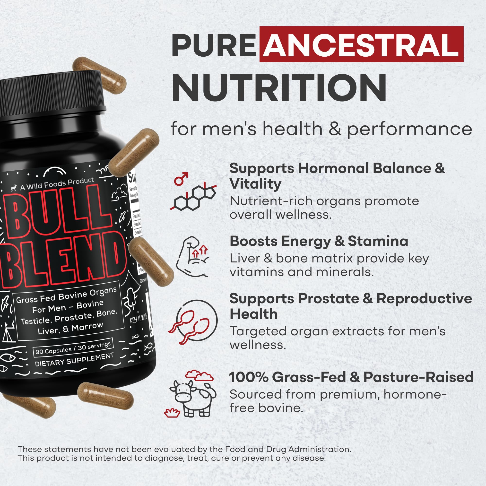 Wild Foods beef prostate capsules provide organ-focused support for men's health.