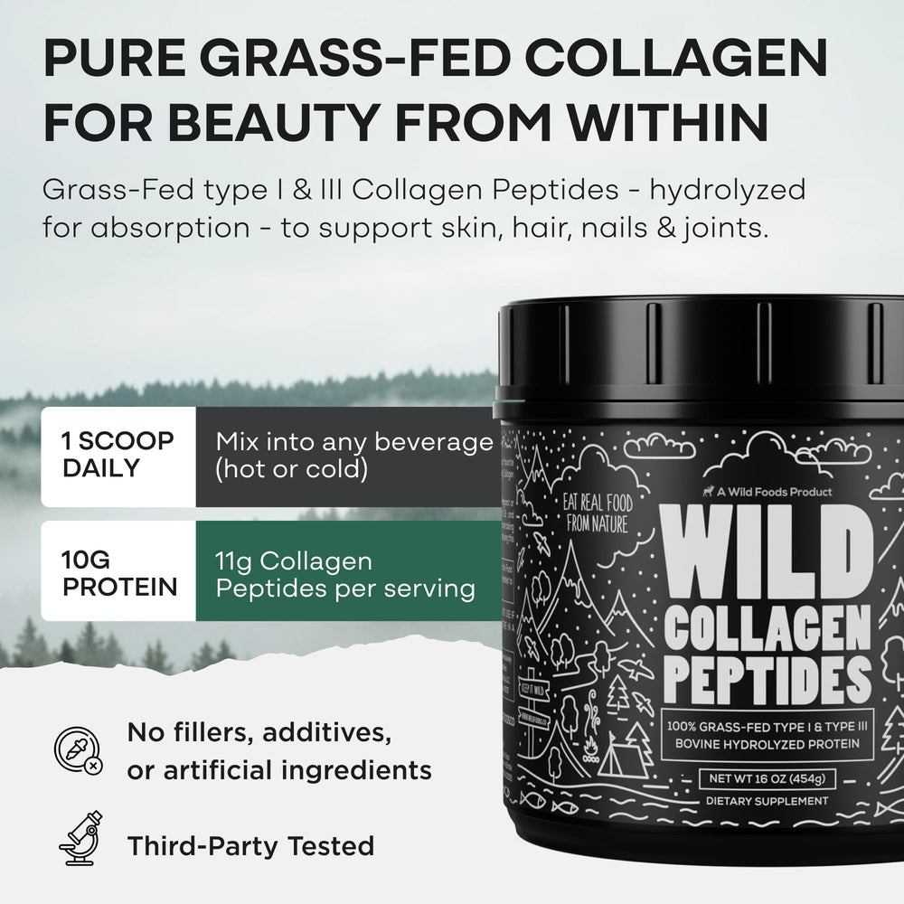 Wild Foods Collagen Peptides Powder stirring into cold beverage without changing taste or texture.