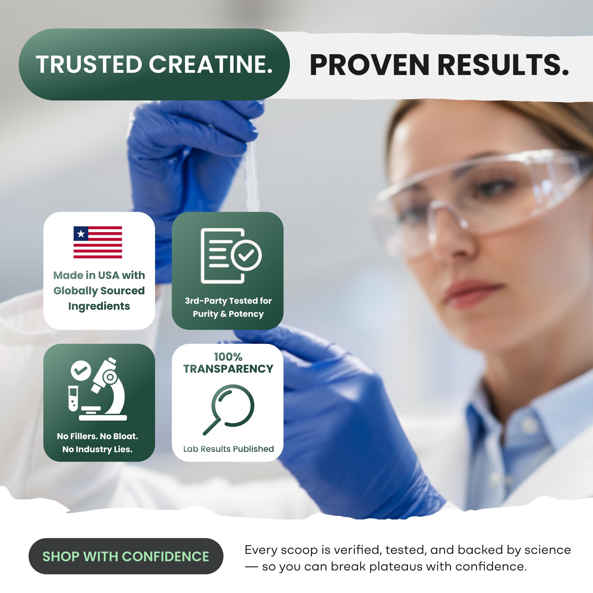 Wild Foods creatine monohydrate product label emphasizes premium quality.