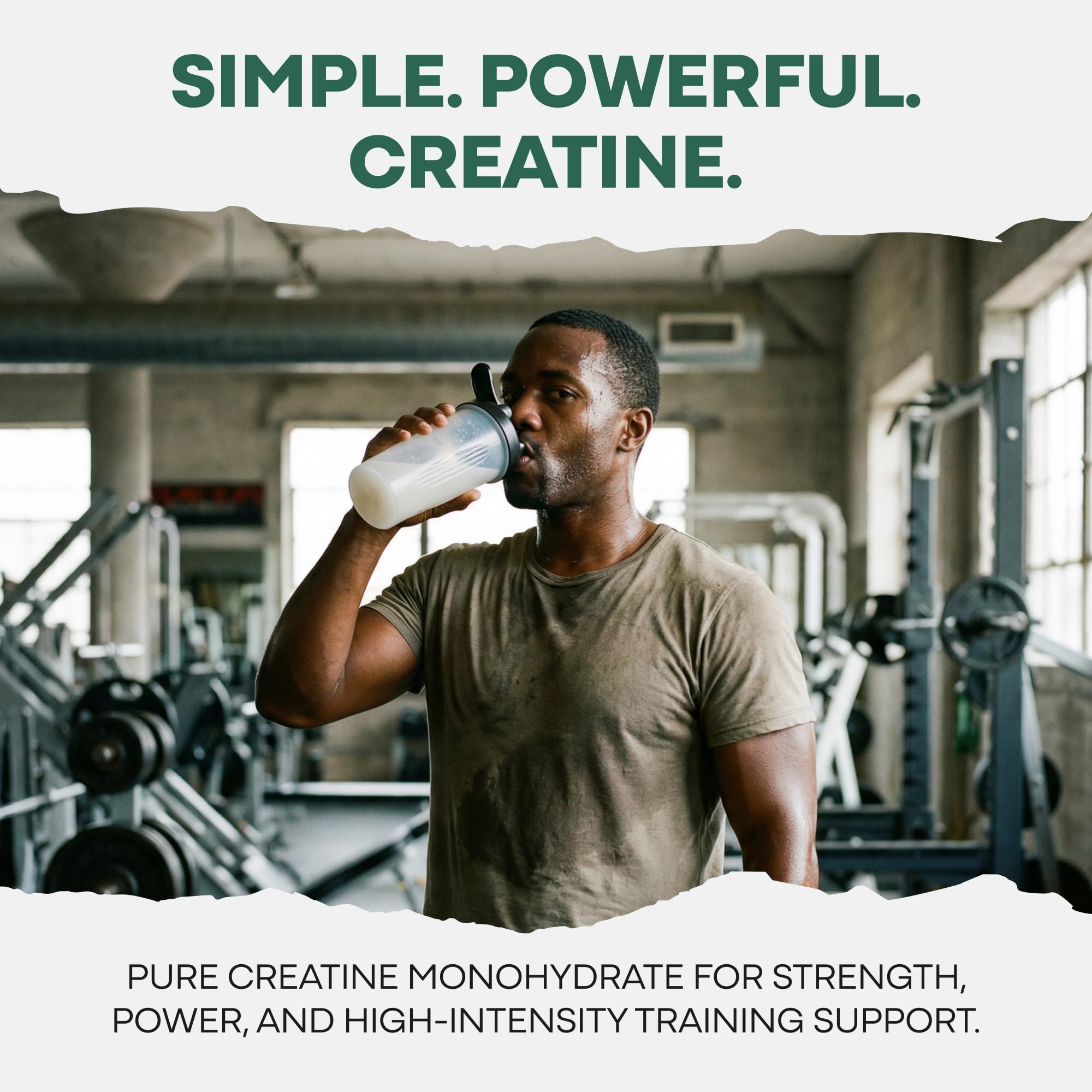 Wild Foods creatine stick packet beside a glass of water for easy mixing.