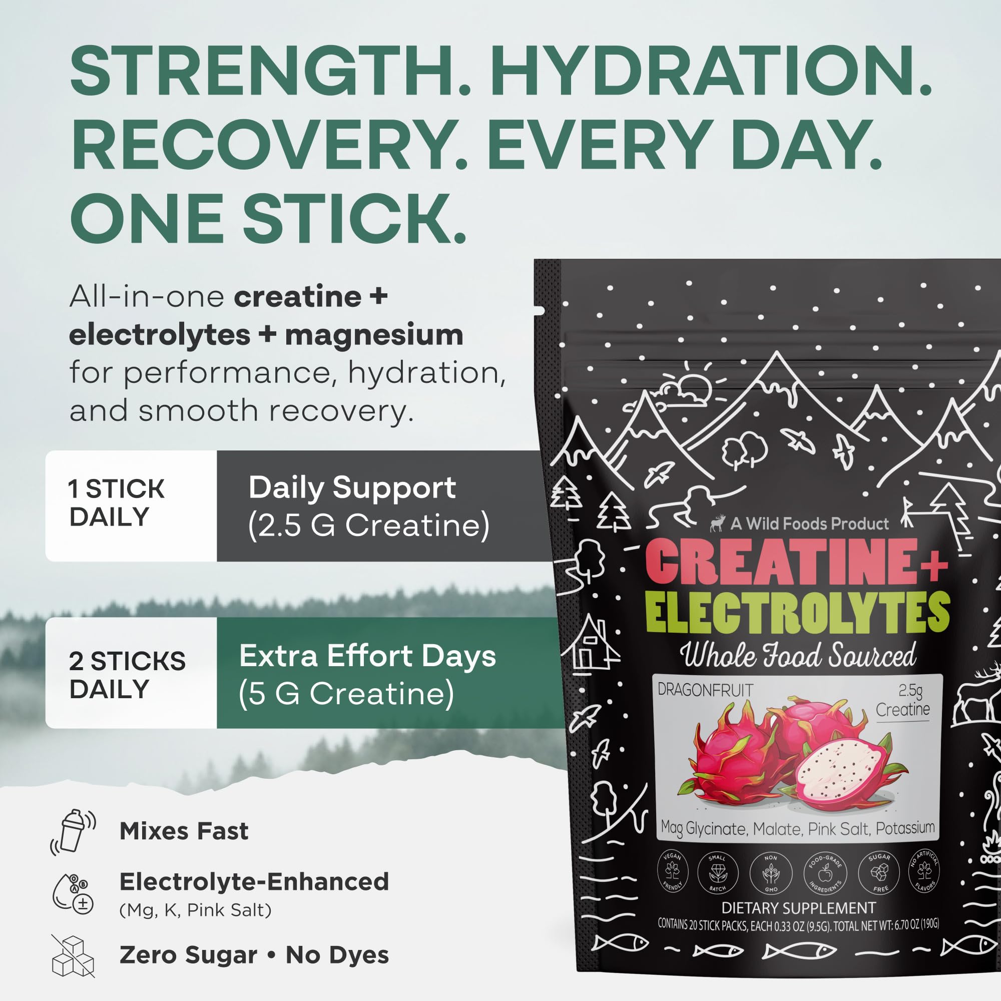 Wild Foods magnesium glycinate and malate in supplement ingredients for muscle support.