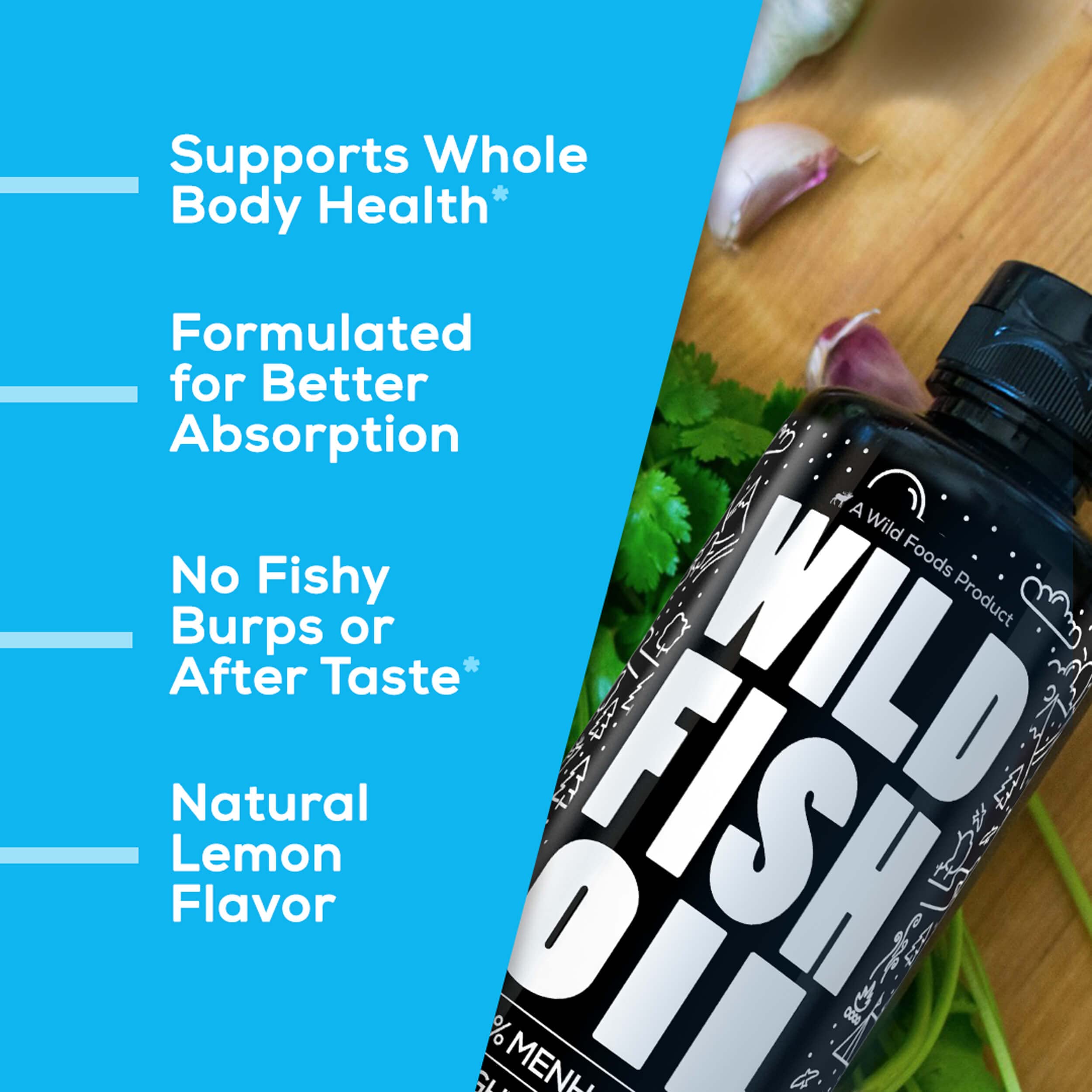 Smoothie-ready Wild Foods Omega-3 Lemon being poured into a glass