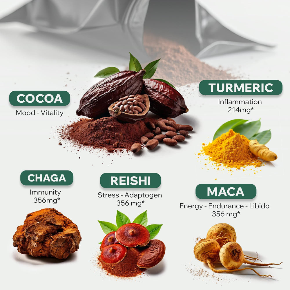 Wild Foods turmeric powder dust near spoon adds warming spice notes.