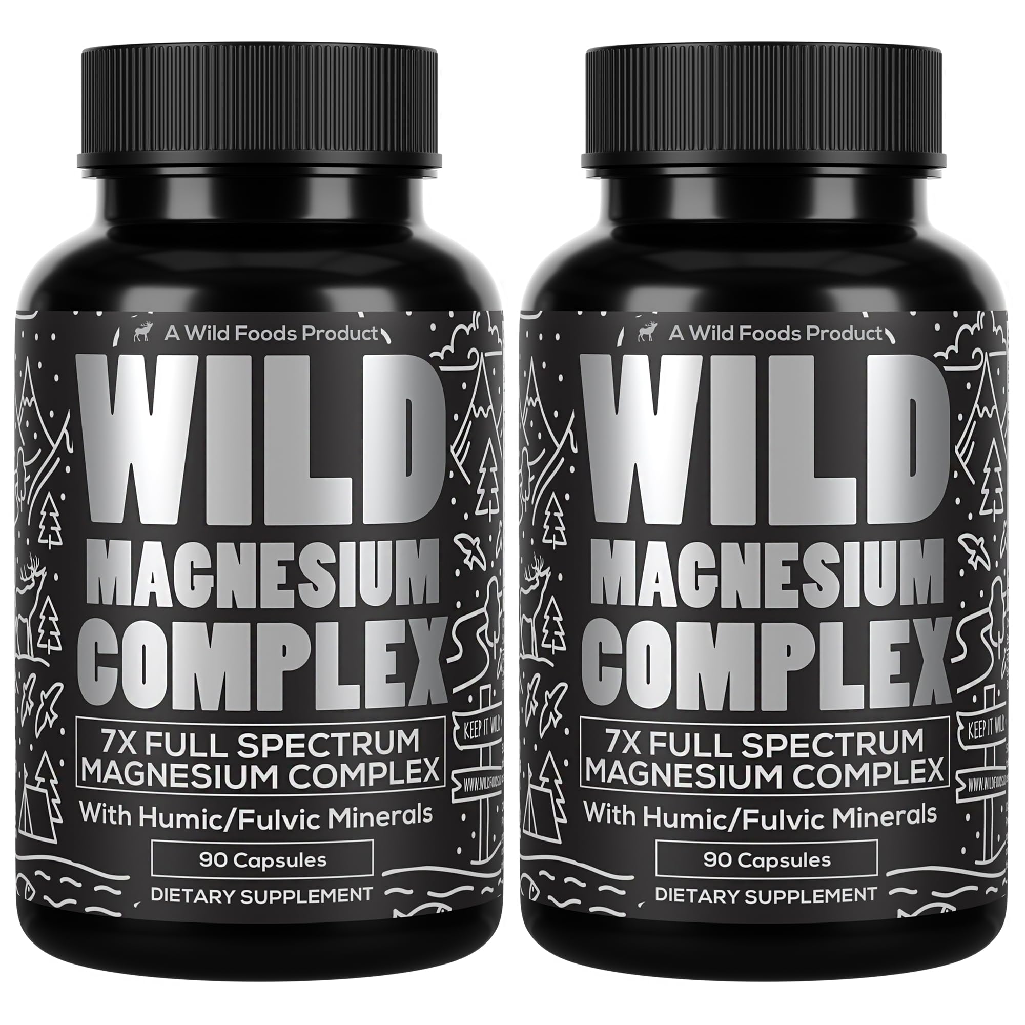 Wild Foods magnesium complex bottle front; supports daily wellness with a balanced mineral blend.
