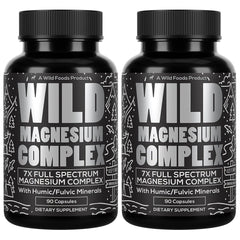 Wild Foods magnesium complex bottle front; supports daily wellness with a balanced mineral blend.