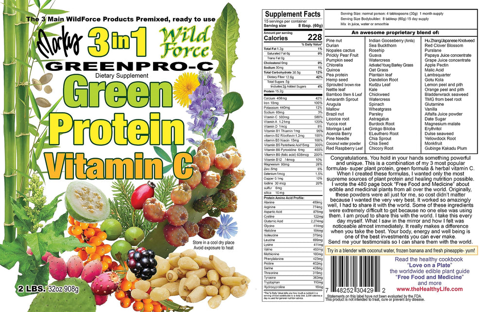 Wild Force GreenPro-C close-up of greens highlights natural ingredients and vitality.