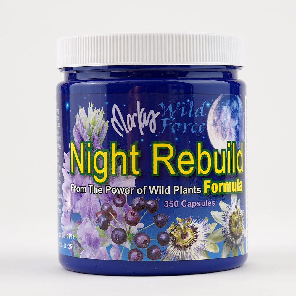 Wild Force Night Rebuild Capsules bottle front; supports a calming nightly routine