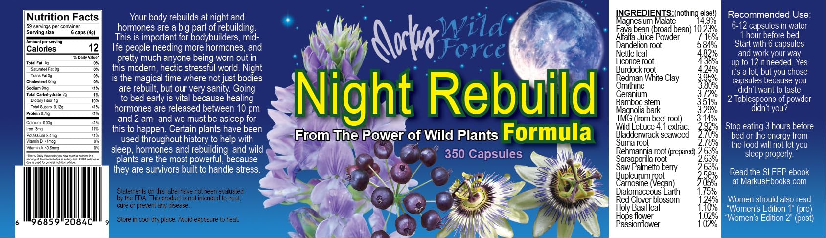 Wild Force Night Rebuild Powder packaging flatlay; shows a one-month supply option