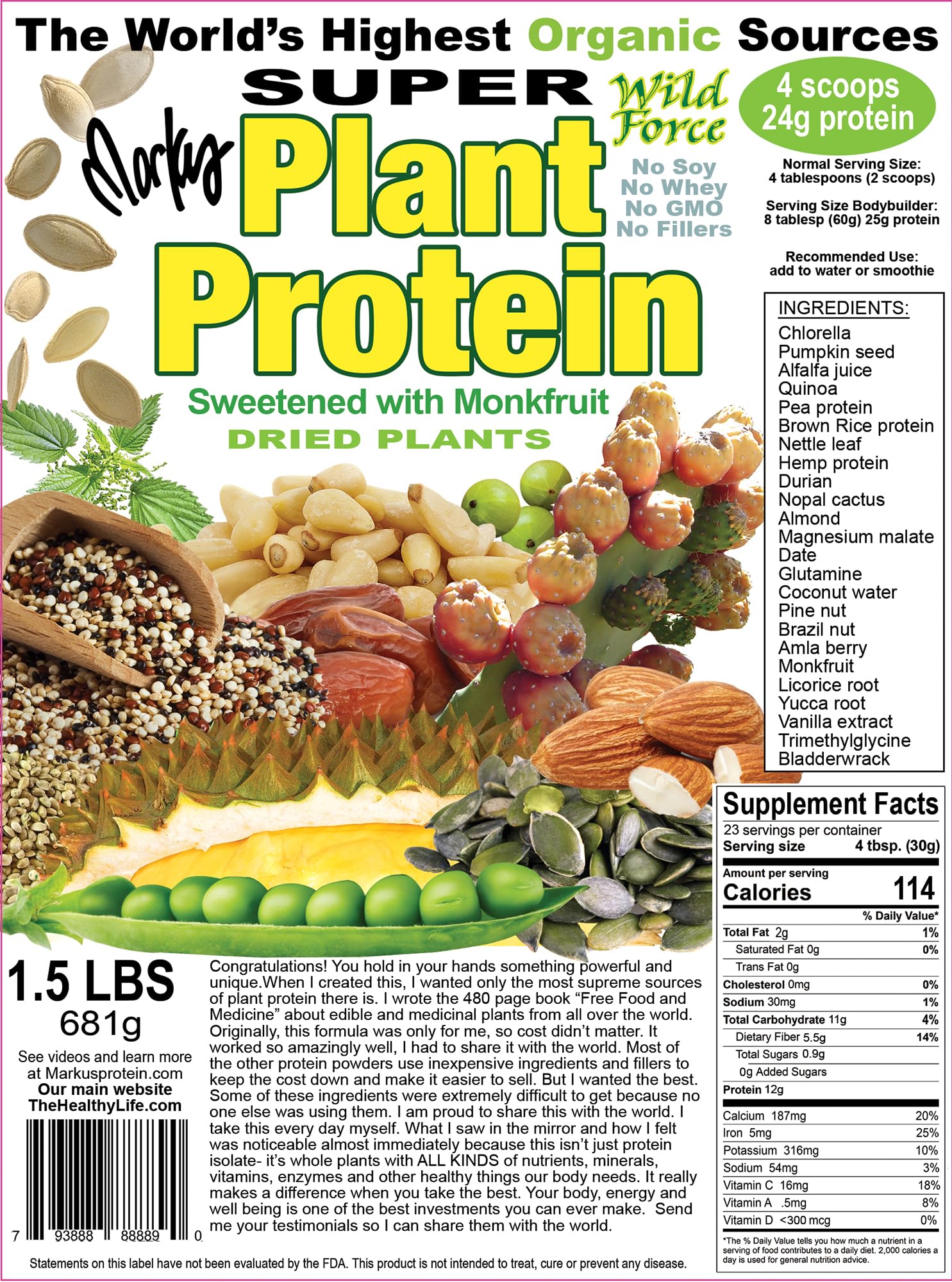 Wild Force Super Plant Protein featuring durian, chlorella, and prickly pear for micronutrient variety.