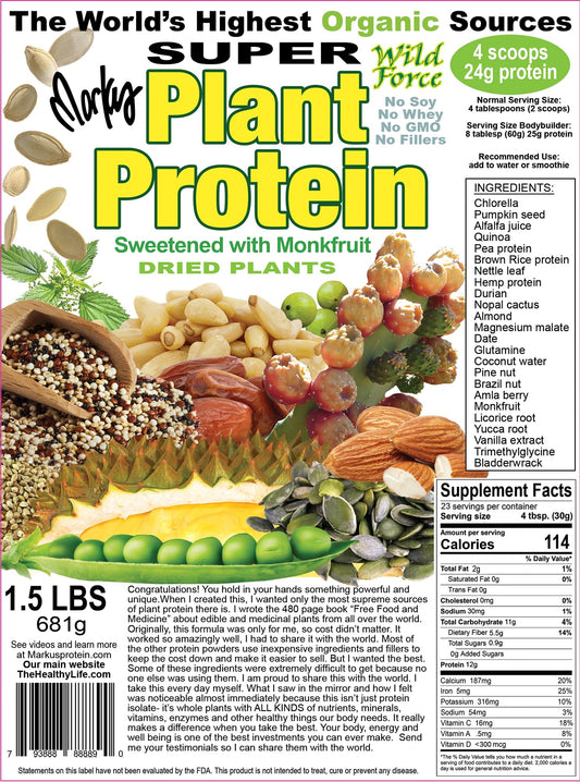 Wild Force Super Plant Protein featuring durian, chlorella, and prickly pear for micronutrient variety.