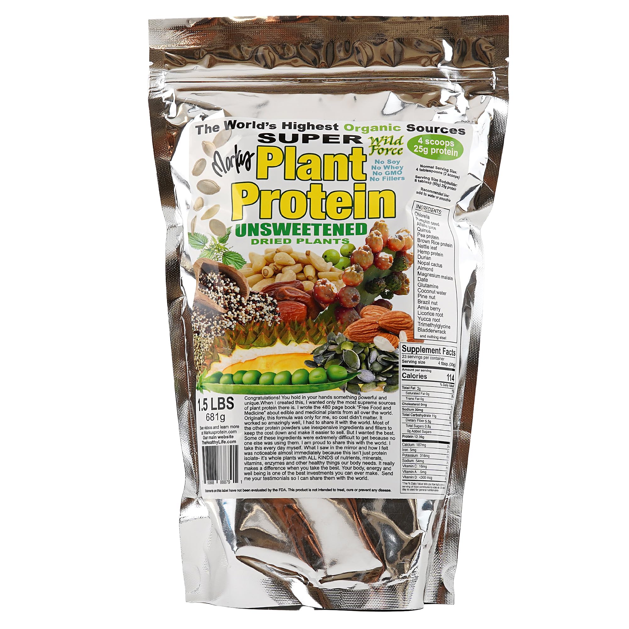 Wild Force Super Plant Protein powder with pine nuts and durian for a nutrient-rich shake.