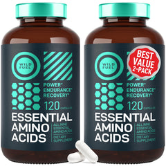 WILD FUEL Essential Amino Acids bottle showing vegan capsule formula, brand focus