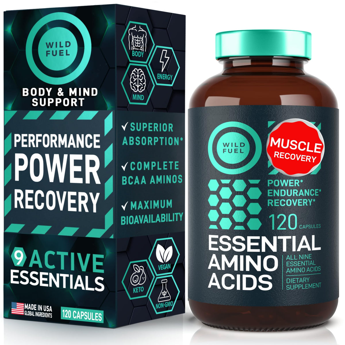 Wild Fuel Essential Amino Acids bottle for daily supplementation and recovery support.