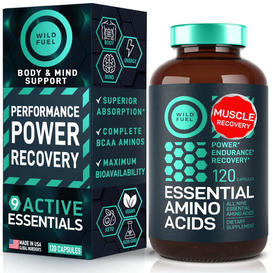 Wild Fuel Essential Amino Acids bottle for daily supplementation and recovery support.