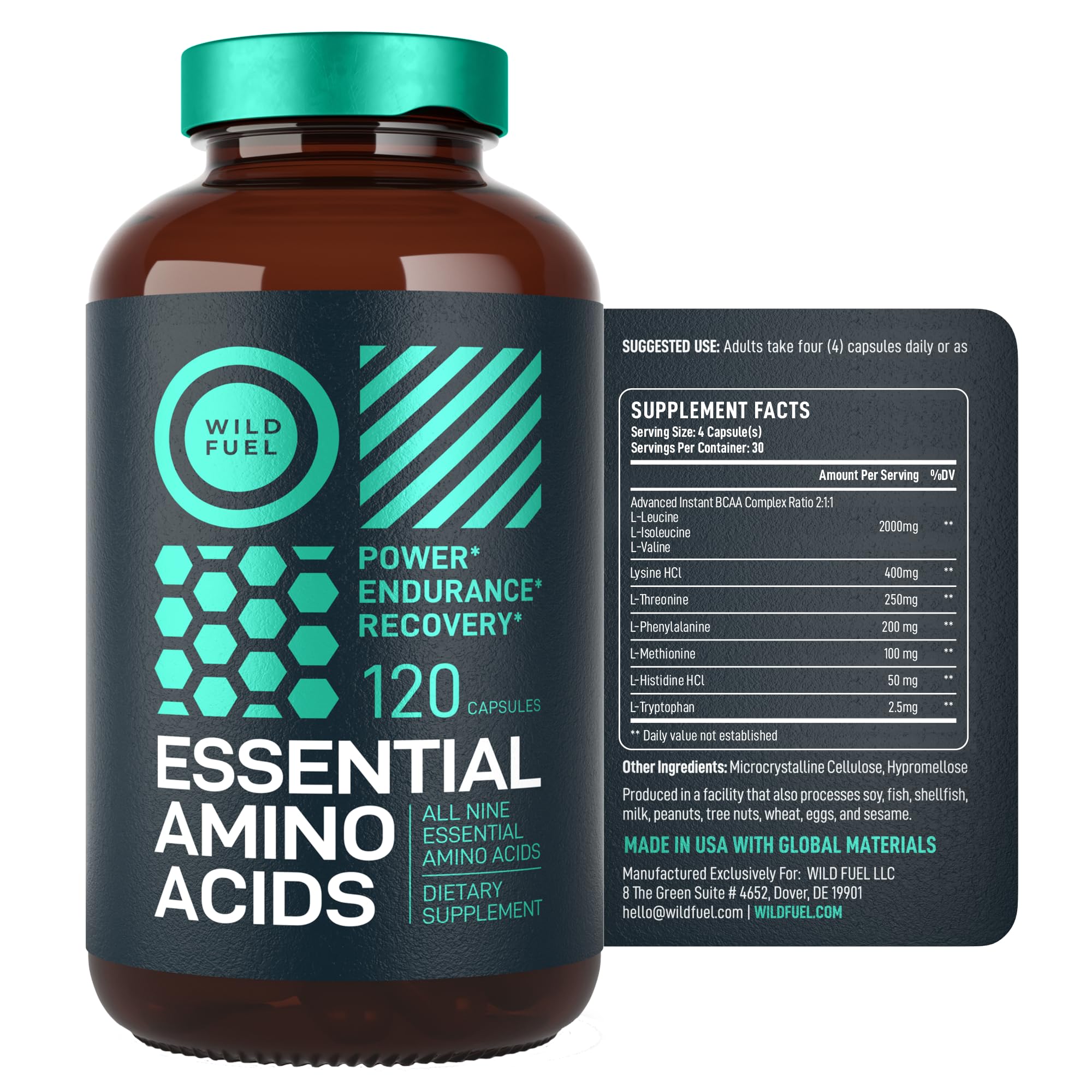 Wild Fuel Essential Amino Acids daily-use bottle on a countertop.