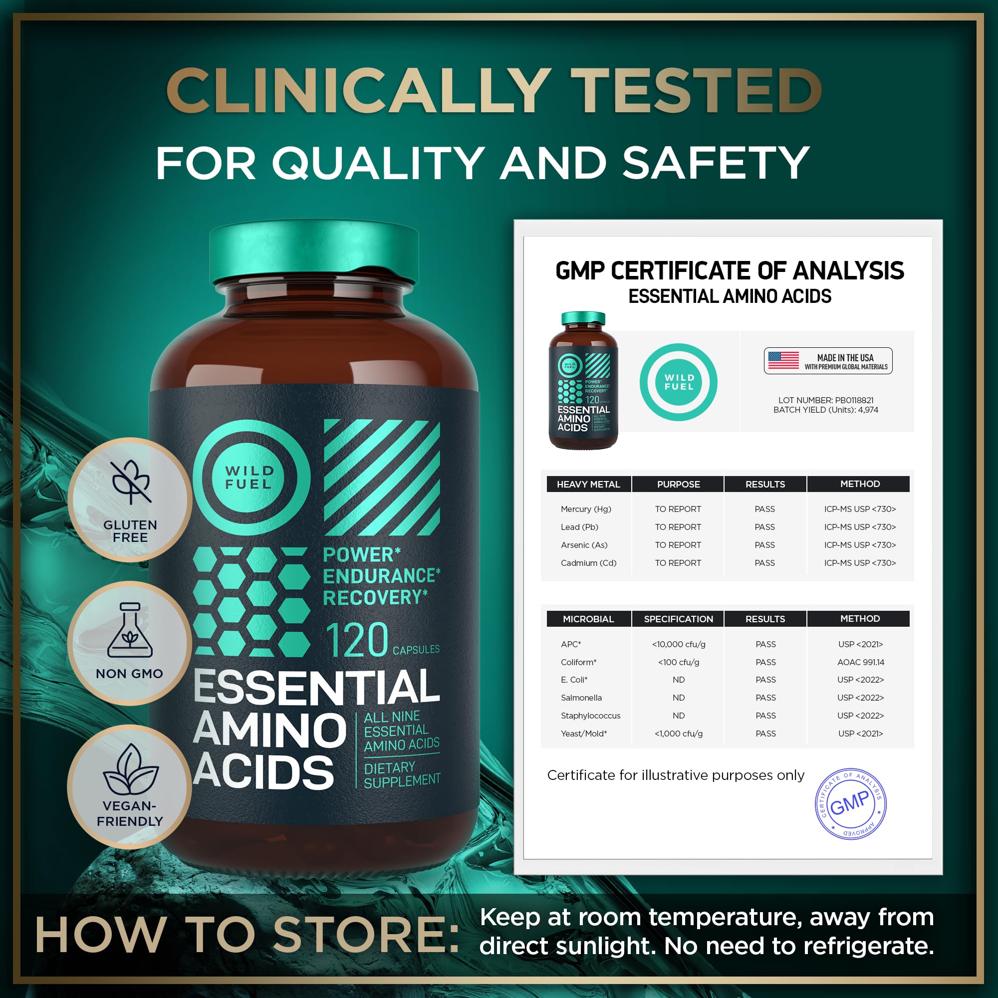 Wild Fuel Essential Amino Acids manufactured in the USA at GMP-certified facilities.
