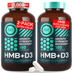 Wild Fuel HMB-D3 capsules bottle for convenient daily strength support.