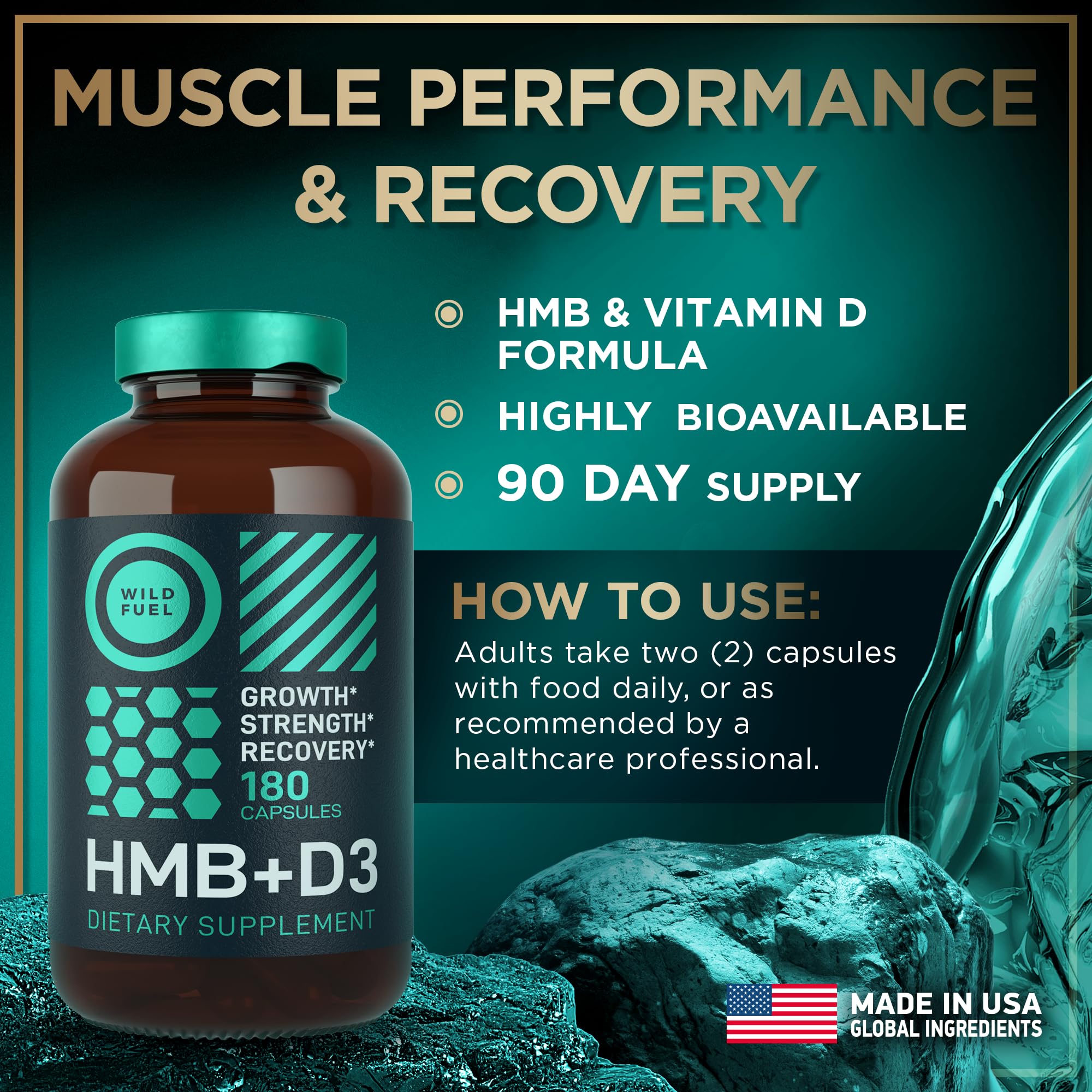 Wild Fuel HMB-D3 capsules with bottle and packaging on display.
