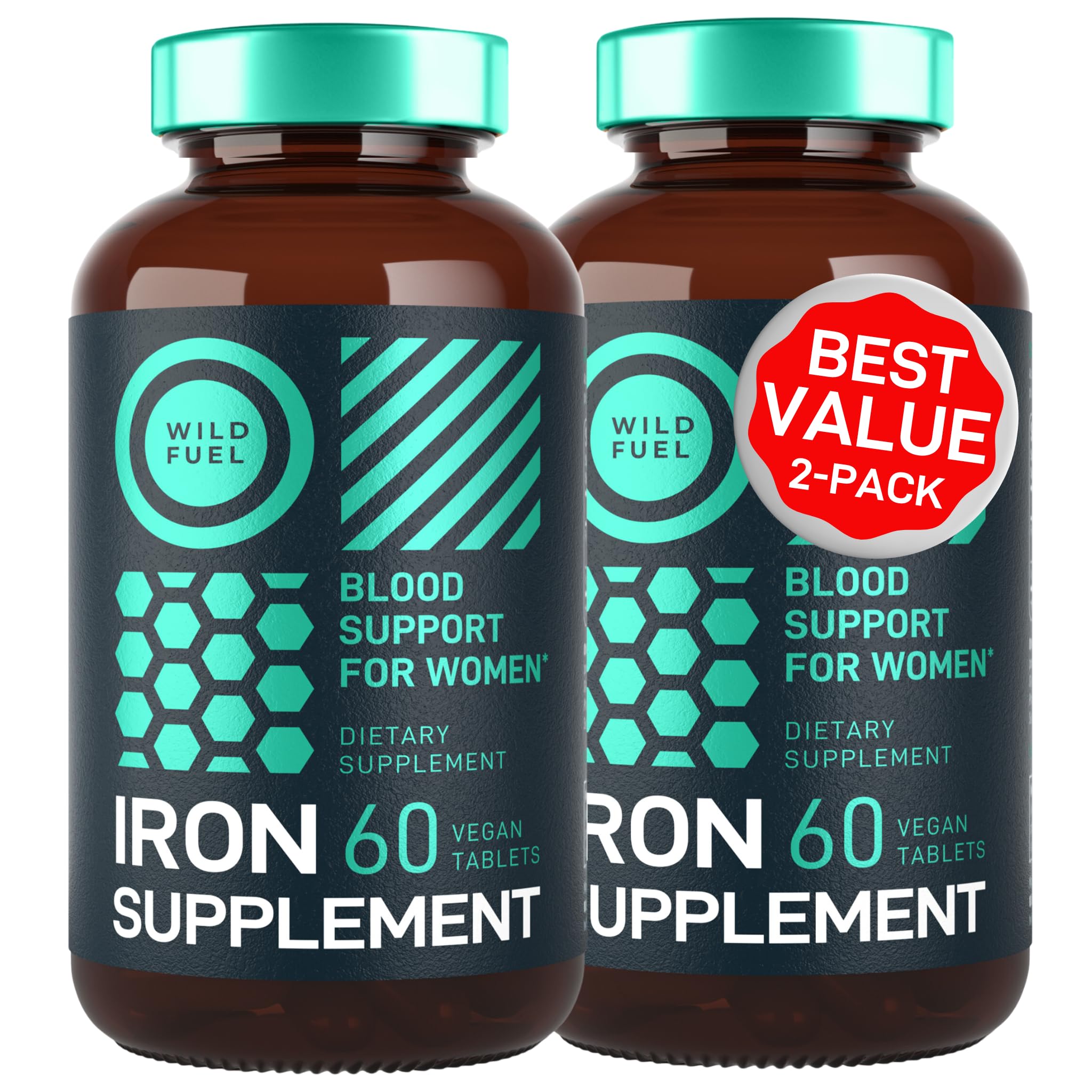 WILD FUEL iron tablets close-up showing 35 mg iron for daily support