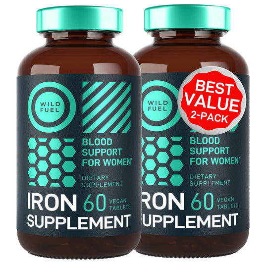 WILD FUEL iron tablets close-up showing 35 mg iron for daily support