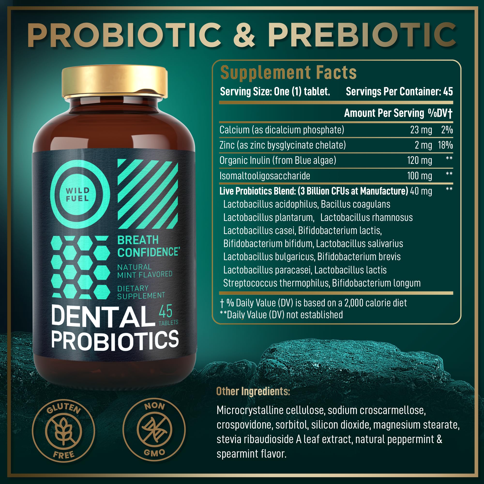 WILD FUEL lactobacillus salivarius tablet for targeted dental health and long-lasting fresh breath