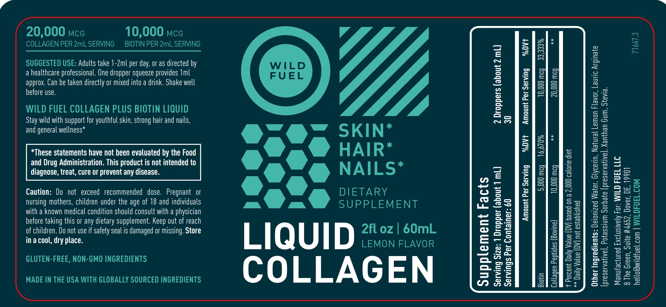 WILD FUEL collagen drops proudly made in the USA.