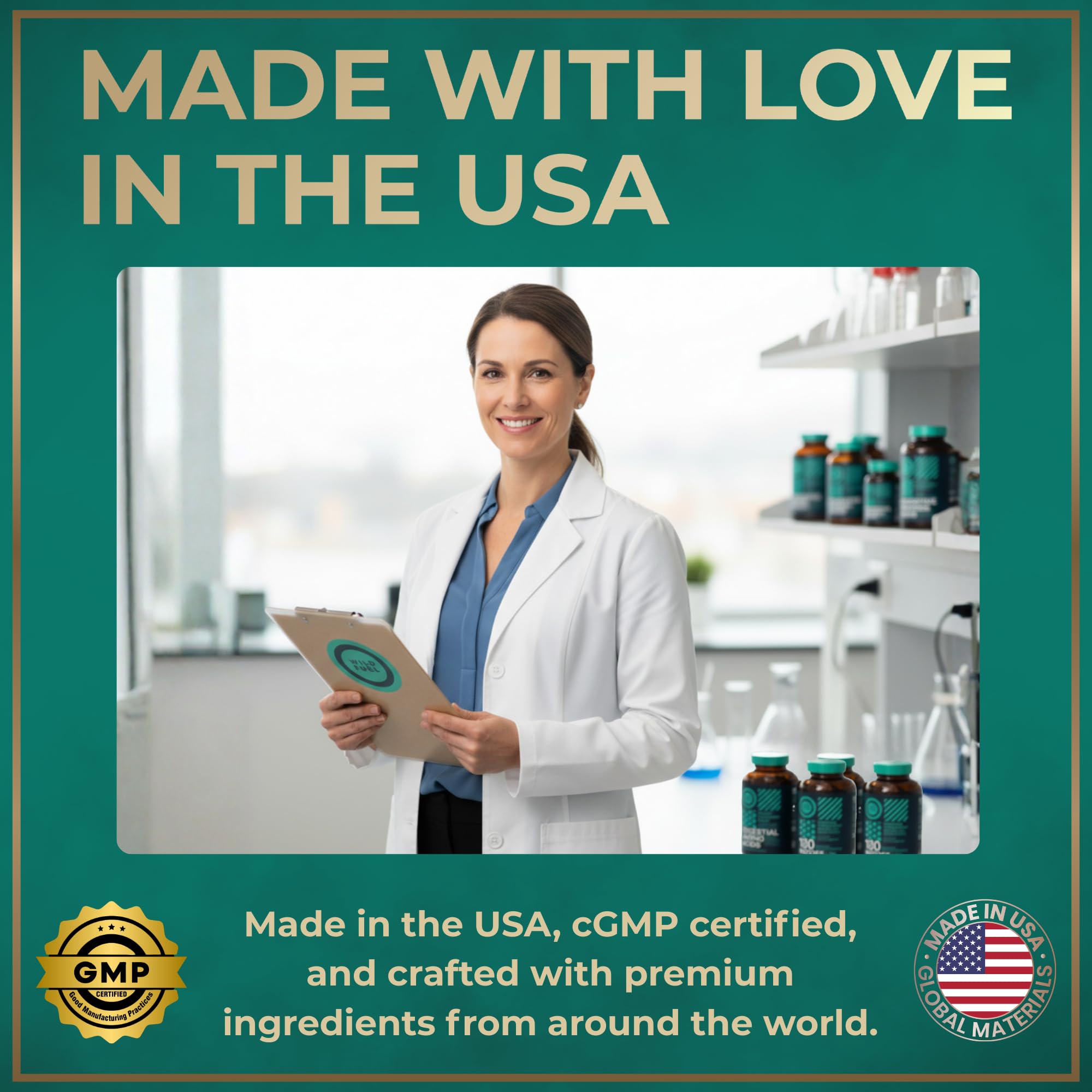 Wild Fuel made-in-USA GMP facility badge highlighting quality manufacturing.
