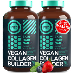 Wild Fuel vegan collagen booster tablets bottle for convenient daily support of skin, hair, and nails.