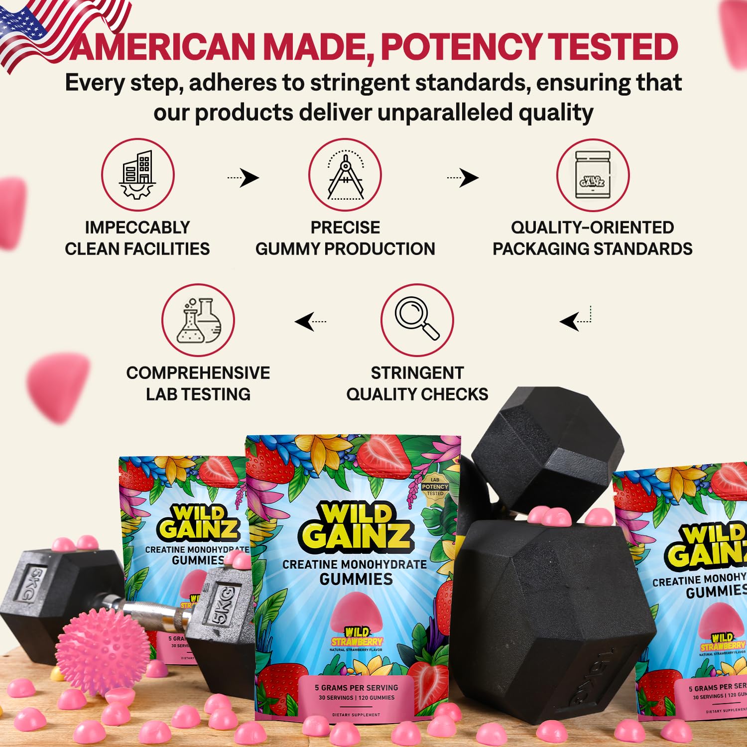 WILD GAINZ made-in-USA seal signals quality and testing standards